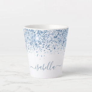 White blue glitter name script latte mug