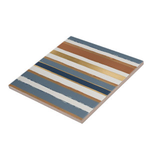 White blue gold and copper horizontal stripes ceramic tile