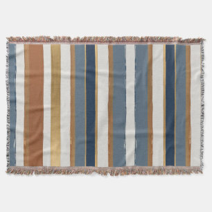 White blue gold and copper horizontal stripes throw blanket
