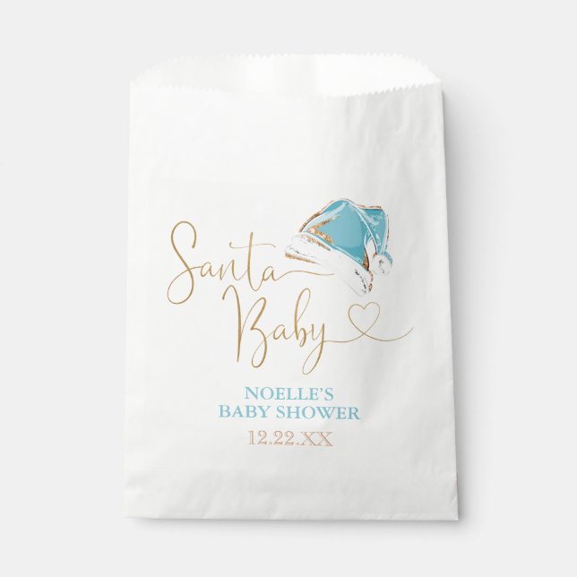 White Blue Gold Santa Hat Christmas Santa Baby Favour Bag (Front)