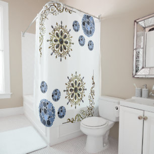 White blue gold victorian showercurtain shower curtain
