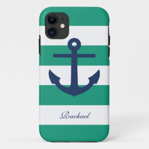 White Blue & Green Anchors Aweigh iPhone 11 Case