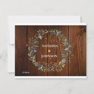 White Blue Green Leaf Floral Wedding Design Card