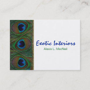 White, Blue, Green Peacock Feathers Business Card