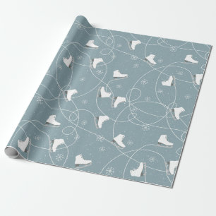 White & Blue-Grey Ice-skates Pattern Wrapping Paper