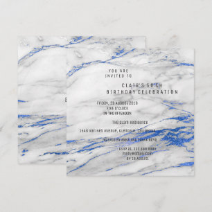 White Blue Grey Marble Minimal Birthday Party Invitation
