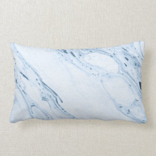 White & Blue-Grey Marble Print Lumbar Cushion