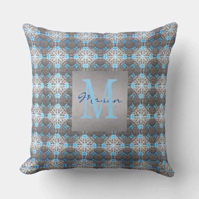 White, Blue & Grey Polka Dot Pattern Cushion (Front)