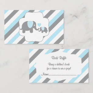 White, Blue & Grey Stripe Elephants  Book Raffle Enclosure Card
