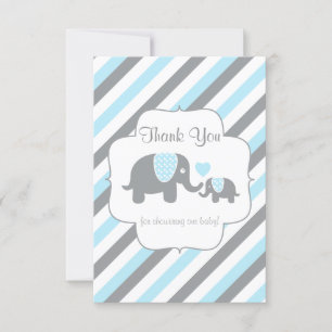 White, Blue & Grey Stripe Elephants - Thank You Card