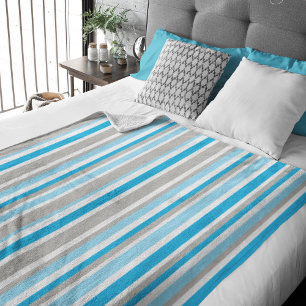 White, Blue & Grey Stripes Pattern Blanket