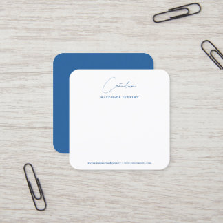 White & Blue Handwritten Script Jewellery Display Square Business Card