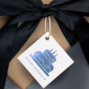 White & Blue Happy Birthday Cake To From Favour Tags