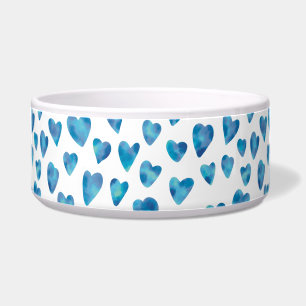 White & Blue Heart Pet Bowl