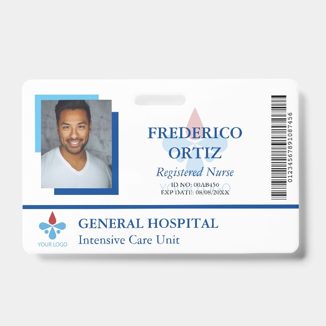 White Blue Hospital Employee ID Your Logo Badge (Front)