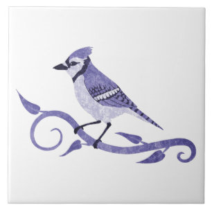 White Blue Jay Ceramic Tile