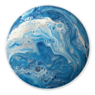 White Blue Marble Pattern Ceramic Knob