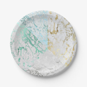 White Blue Mint Green Gold Silver Grey Marble VIP Paper Plate