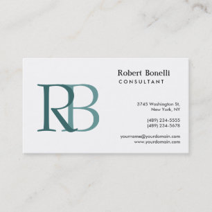White Blue Modern Monogram Business Card