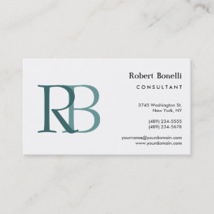 White Blue Modern Monogram Business Card
