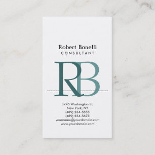 White Blue Modern Monogram Business Card