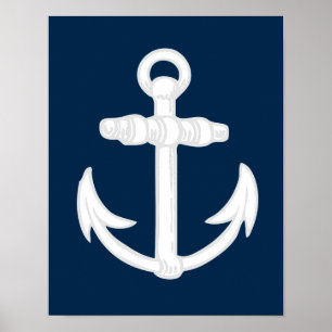 White/Blue Nautical Anchor Symbol Poster