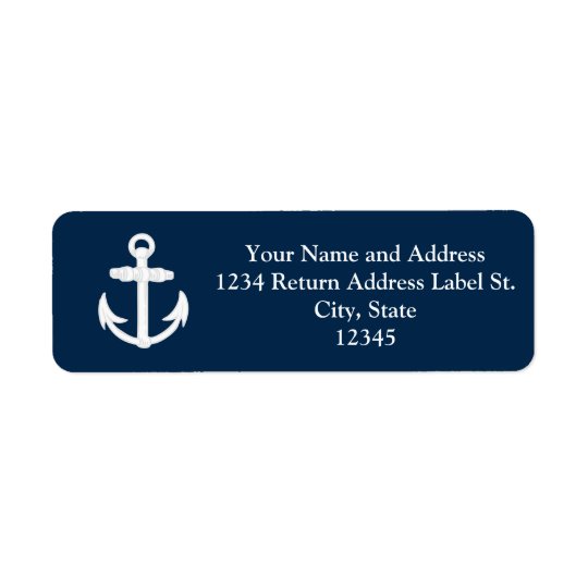 White/Blue Nautical Anchor Symbol Return Address Label
