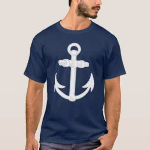 White/Blue Nautical Anchor Symbol T-Shirt