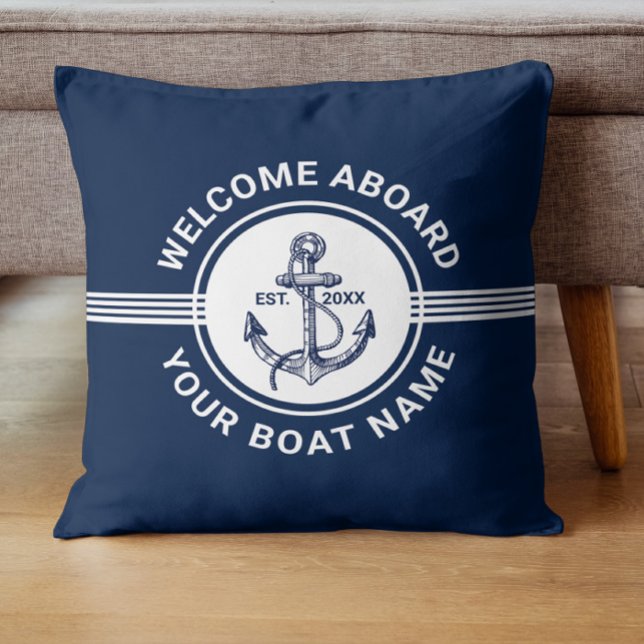 White & Blue Nautical Boat Wheel & Anchor Stripes Cushion (Creator Uploaded)