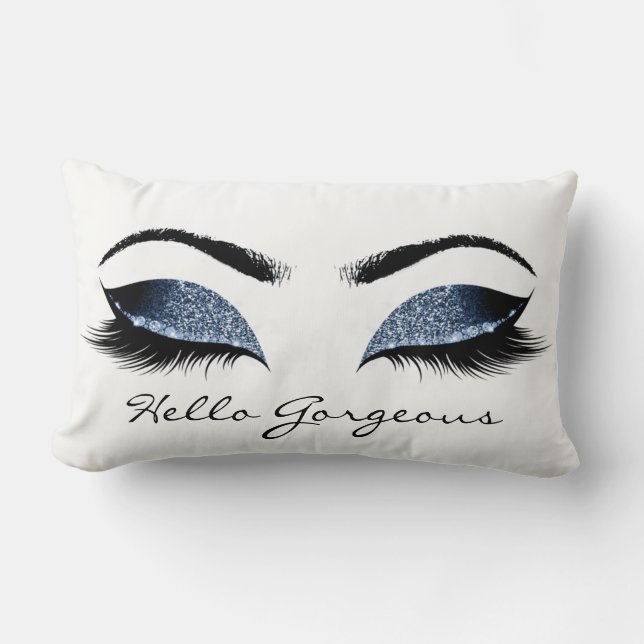 White Blue Navy Glitt Makeup Lashes Hello Gorgeous Lumbar Cushion (Front)