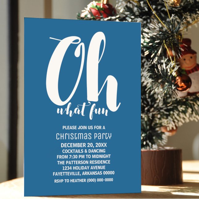 White Blue Oh What Fun Holiday Party Invite (White and Blue Oh What Fun Holiday Party Invite)