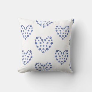 White & Blue Paw Heart Pattern Chic Cushion