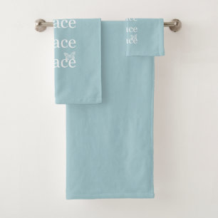 White Blue Peace inspirational quote birds Bath Towel Set