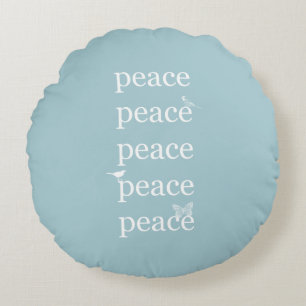 White Blue Peace inspirational quote birds Round Cushion