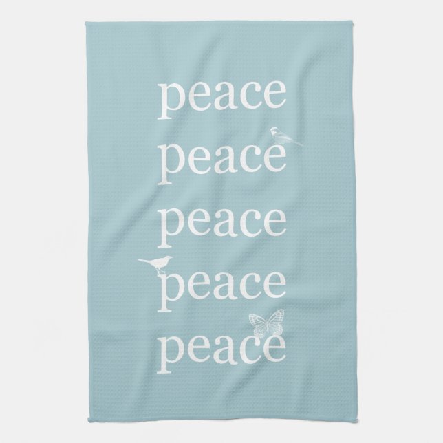 White Blue Peace inspirational quote birds   Tea Towel (Vertical)