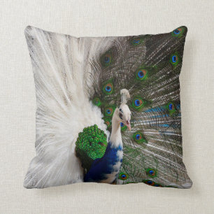 White Blue Peacock Cushion