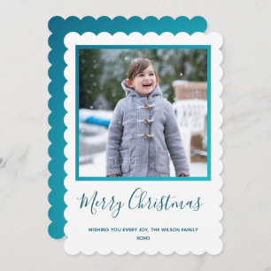 White Blue Photo Christmas Holiday Card