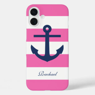 White Blue & Pink Anchors Aweigh iPhone 16 Plus Case