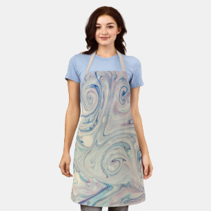 White Blue Pink Modern Abstract Fluid Marbling Art Apron