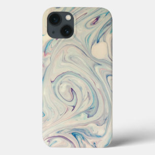 White Blue Pink Modern Abstract Fluid Marbling Art iPhone 13 Case