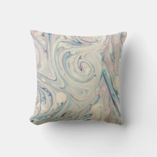 White Blue Pink Modern Abstract Fluid Marbling Art Cushion