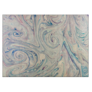 White Blue Pink Modern Abstract Fluid Marbling Art Cutting Board