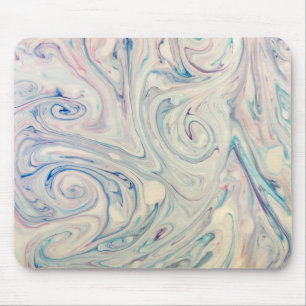 White Blue Pink Modern Abstract Fluid Marbling Art Mouse Pad