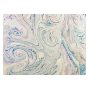 White Blue Pink Modern Abstract Fluid Marbling Art Tablecloth
