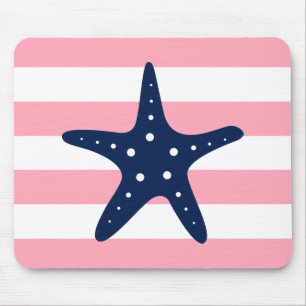 White Blue Pink Stripes Starfish Mouse Pad