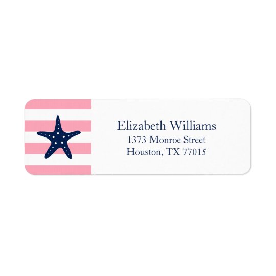 White Blue Pink Stripes Starfish Return Address Label