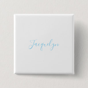White Blue Plain Elegant Modern Calligraphy Name 15 Cm Square Badge