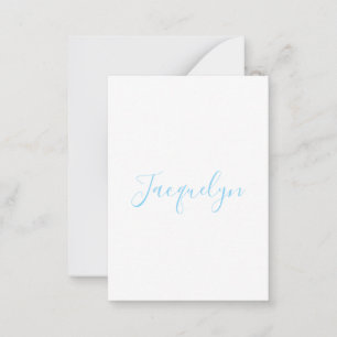 White Blue Plain Elegant Modern Calligraphy Name Card