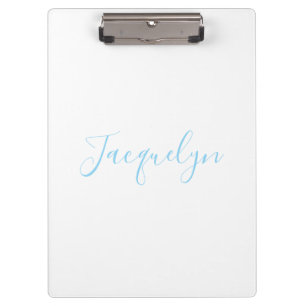 White Blue Plain Elegant Modern Calligraphy Name Clipboard