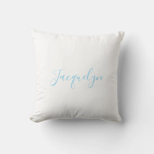White Blue Plain Elegant Modern Calligraphy Name Cushion